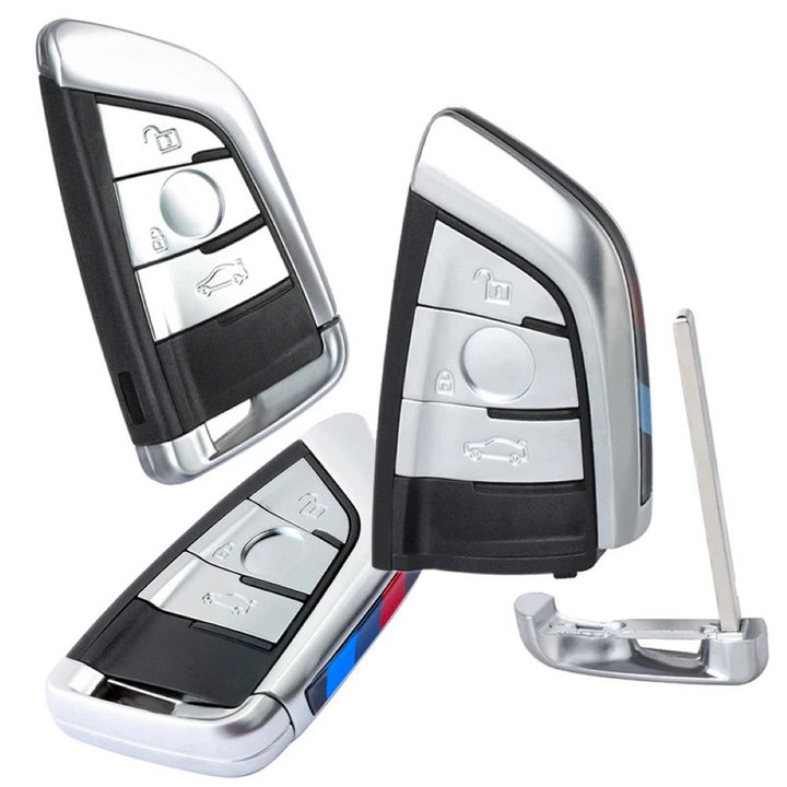 Car Craft Compatible With Bmw 1 2 3 4 5 6 7 X1 X3 X4 X5 X6 X7 Z4 Series Upgrade Key Cover Case To New Style Car Key Cover Shell With Blade 3 Button Silver Bm-ks-41