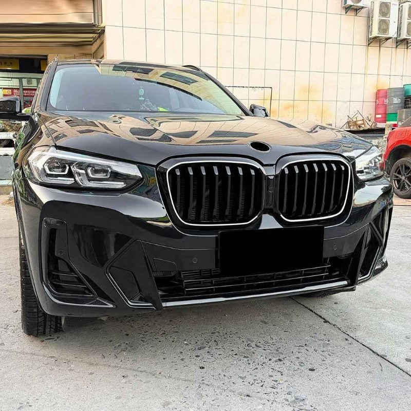 Car Craft Compatible With Bmw X3 G01 X4 G02 Lci 2022-2024 Front Bumper Illuminated Led Light Show Mesh Grill Dual Line Bar Zst-1462 Dual Led Glossy Black - CAR CRAFT INDIA
