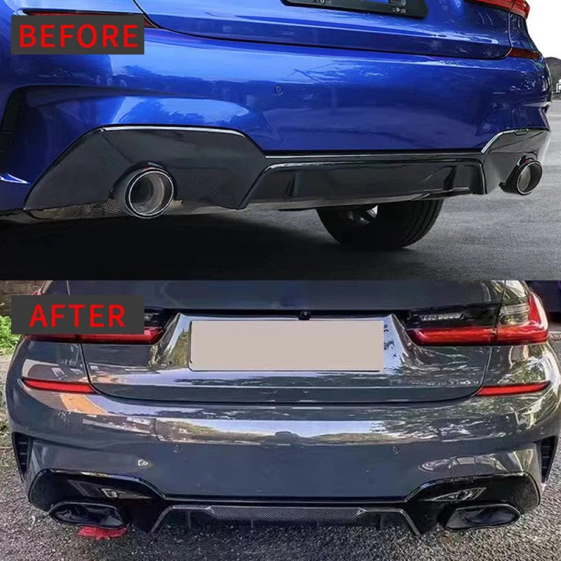 Car Craft Compatible With Bmw 3 Series G20 G28 2019-2022 M340 M330 M Sport M Performance Mp M Tech Bumper Rear After Lip Diffuser Skirt Trim Lip Square With Exhaust Tip Pipe Gc G20/28-006