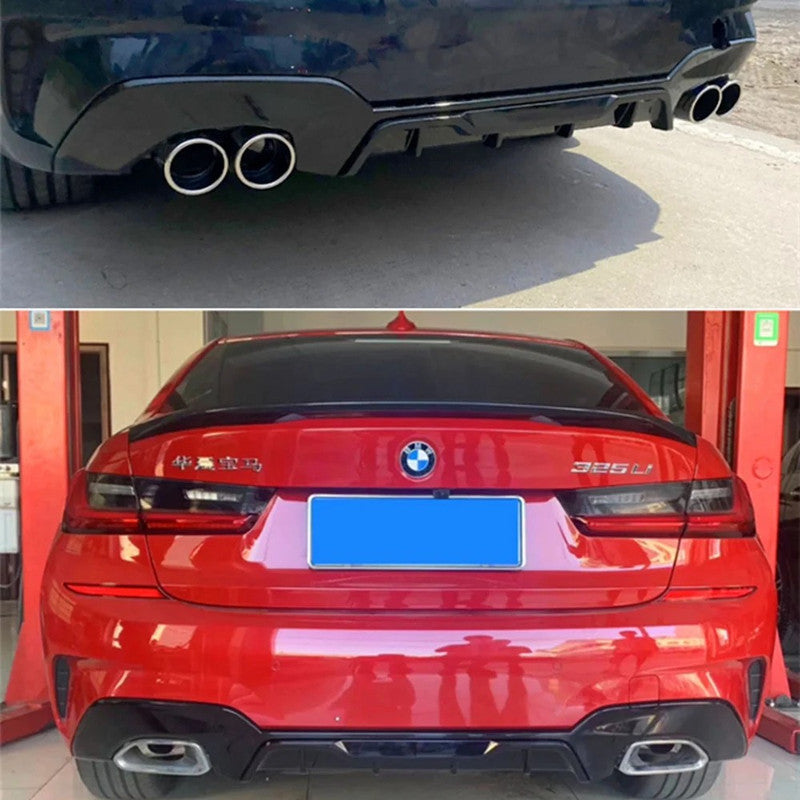 Car Craft Compatible With Bmw 3 Series G20 G28 2019-2022 M Sport M Performance Mp M Tech Bumper Rear After Lip Diffuser Skirt Trim Lip Square Gc G20/28-015 Gloss Black