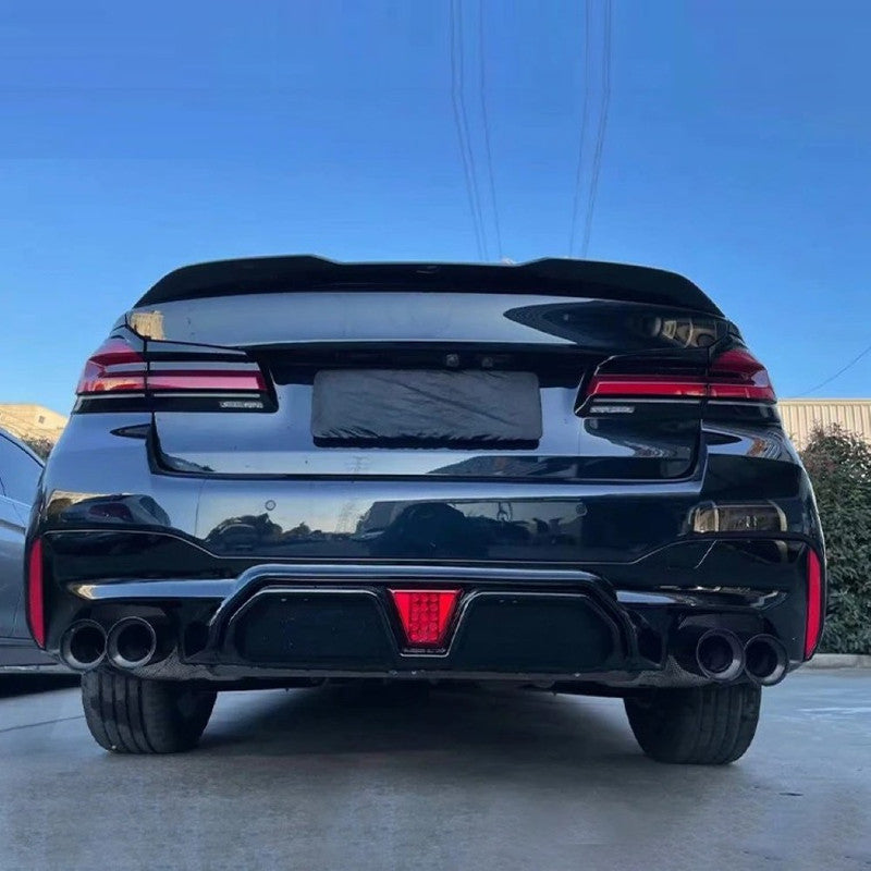 Car Craft Compatible With Bmw 5 Series G30 G38 F90 2018-2023 M Sport M5 Rear Bumper Lip Diffuser Skirt F1 M5 Style With Led Light G30/38-040/041 Gloss Black