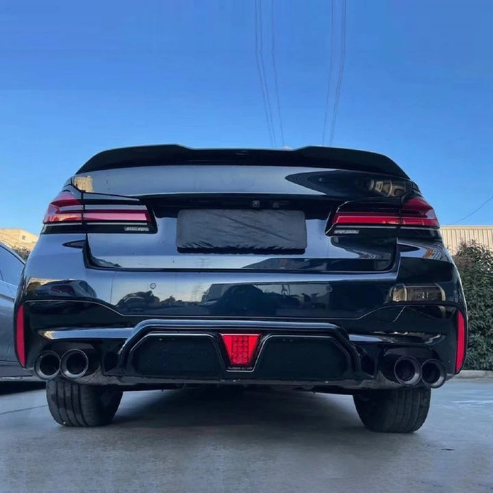 Car Craft Compatible With Bmw 5 Series G30 G38 F90 2018-2023 M Sport M5 Rear Bumper Lip Diffuser Skirt F1 M5 Style With Led Light G30/38-040/041 Gloss Black