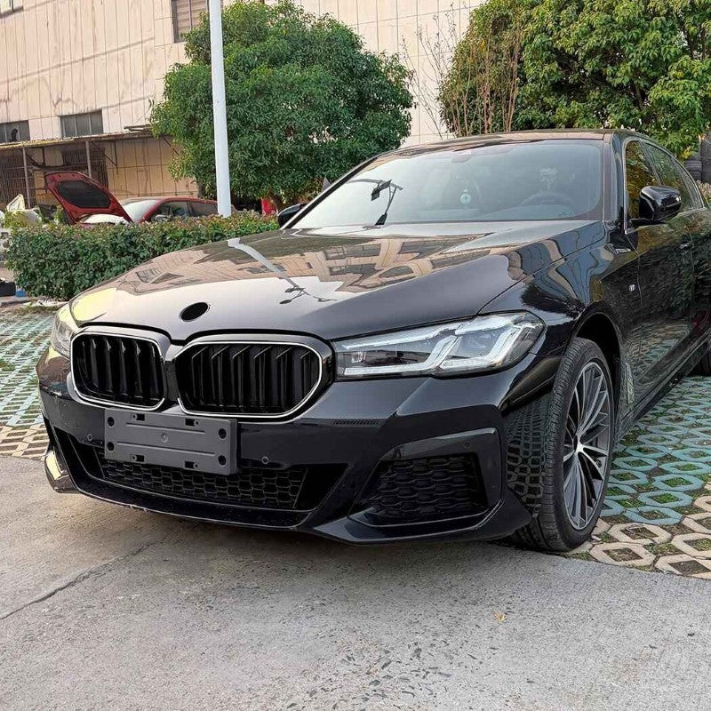 Car Craft Compatible With Bmw 5 Series G30 Lci 2021-2024 Front Bumper Show Mesh Grill Dual Line Bar Illuminated Led Light Zst-1464 Led Dual Glossy Black - CAR CRAFT INDIA