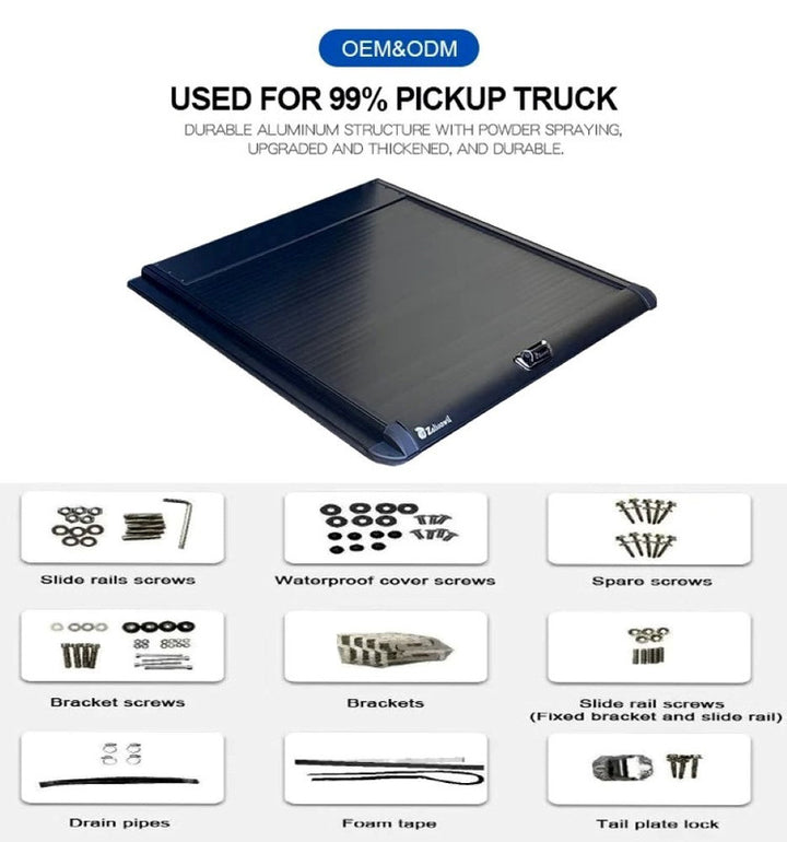 Car Craft Compatible With Isuzu D-max V Cross 2019-2025 Shutter Rear Truck Bed Retractable Lid Tonneau Tray Cover Roller Back Rear Hand Manual Controlled By Manual Push-pull Rope - CAR CRAFT INDIA