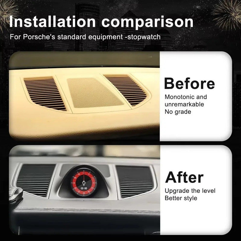 Car Craft Compatible With Porsche Macan 95b 2014-2021 New Upgrade Lcd Car Stopwatch Stop Watch Interior Dashboard Central Clock Compass Time Electronic Meter Brown