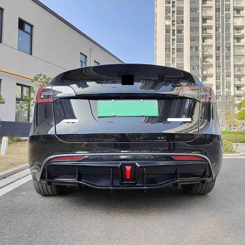 Car Craft Compatible With Tesla Modle Y 2017-2026 Rear After Bumper Lip Diffuser Skirt Trim F1 Led Light Style Glossy Black