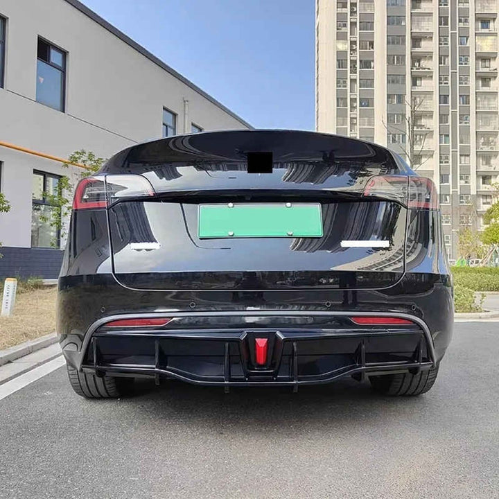 Car Craft Compatible With Tesla Modle Y 2017-2026 Rear After Bumper Lip Diffuser Skirt Trim F1 Led Light Style Carbon Fiber Look