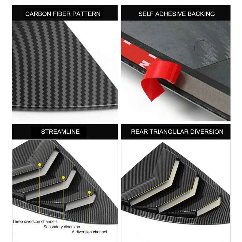 Car Craft Compatible With Tesla Model 3 Model Y 2017-2026 Car Rear Window Shutter Cover Louver Side Vent Trim Triangle Glossy Black