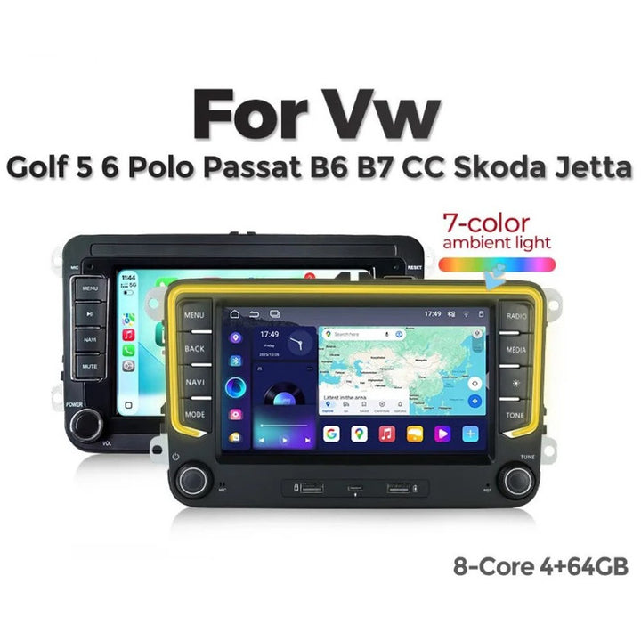 Car Craft Compatible With Vw Volkswagen Skoda Polo Jetta Passat Ameo Tiguan Toureg Fabia Rapid Vento Octavia Superb Digital Android Multimedia Infotainment Touchscreen Dvd Player Carplay Android Auto 8 Coire 4gb +64gb Ambient Light With Camera 7 Inch