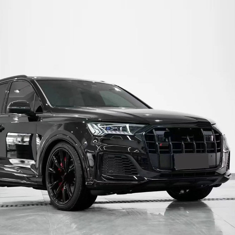Car Craft Compatible With Audi Q7 2021-2023 Upgraded Front Bumper Show Grill Rsq7 Rs Sport With Acc Glossy Black Frame Black Strip All Logo Silver License Plate Eu Version Q7-003 Gc