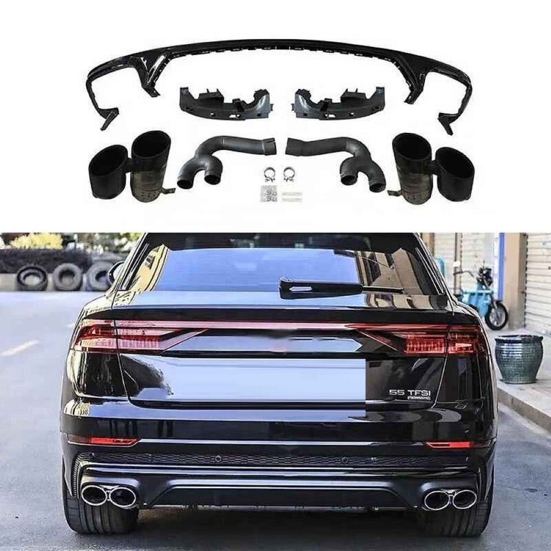 Car Craft Compatible With Audi Q8 2019-2023 Rsq8 Rear After Bumper Lip Splitter Skirst Diffuser Exhaust Tip Pipe Black Q8-008 Gc - CAR CRAFT INDIA