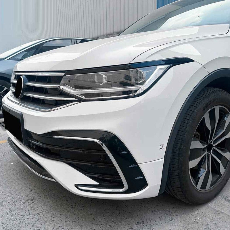 Car Craft Compatible With Vw Volkswagen Tiguan Mk2.5 2021-2023 Car Headlight Eyelid Lamp Eyebrow Skirts Splitter Zst-1235 Gb Glossy Black - CAR CRAFT INDIA