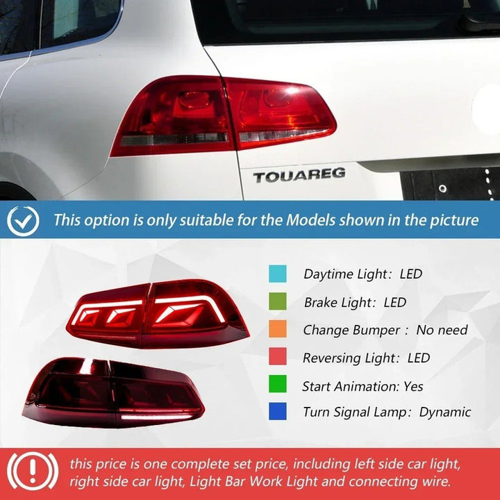 Car Craft Compatible With Vw Volkswagen Touareg 2011-2018 Led Tail Light Tail Lamp Light 2007-2016 Dynamic Signal Taillight Drl Brake Reverse Red For Helogen Car