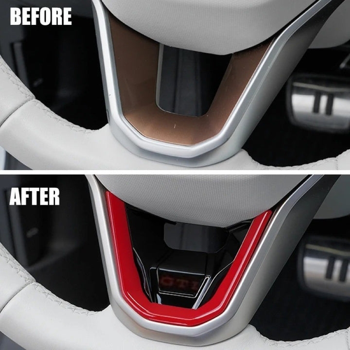 Car Craft Compatible With Volkswagen Virtus Arteon Golf 8 Vw Id.3 Passat B8 T-cross Tiguan Touareg Vw T6 Steering Wheel Trim Badge Logo Gti Line Carbon Fiber Look - CAR CRAFT INDIA