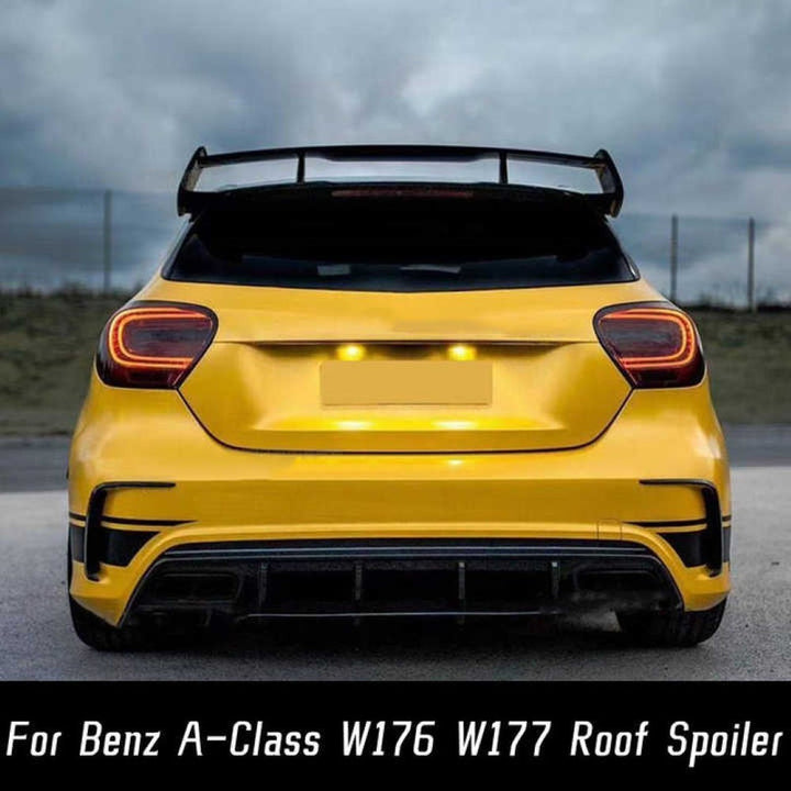 Car Craft Compatible With Mercedes Benz A Class W177 2019+ Hatchback Amg Rear Trunk Boot Roof Wing Lip Spoiler Splitter Skirts Carbon Fiber Look