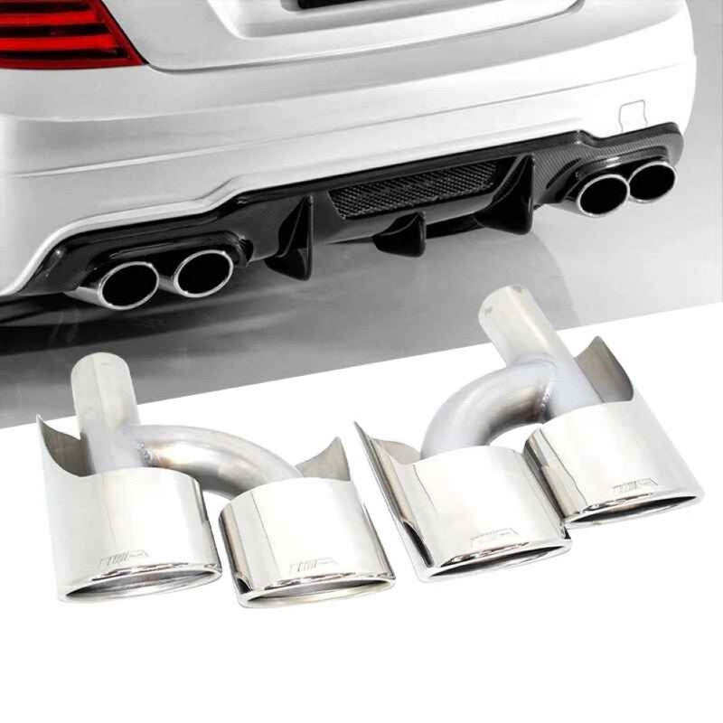 Car Craft Compatible With Mercedes Benz C Class W204 2011-2014 C63 Amg Exhaust Tip Pipe Dual Silver Chrome Gc W204-011