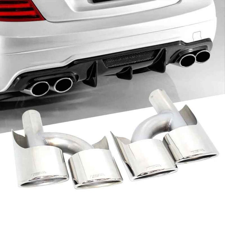 Car Craft Compatible With Mercedes Benz C Class W204 2011-2014 C63 Amg Exhaust Tip Pipe Dual Silver Chrome Gc W204-011