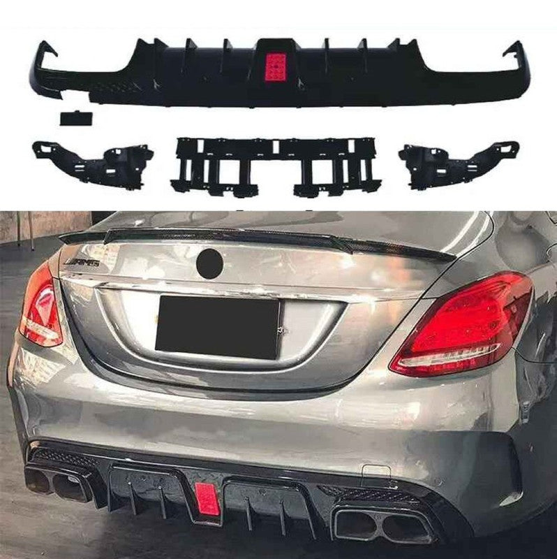 Car Craft Compatible With Mercedes Benz C Class W205 2015-2021 Amg Rear Bumper Upgrade Convert To Amg Amg C63 After Rear Lip Diffuser Brabus Style Glossy Black Gc W205-028 Gb