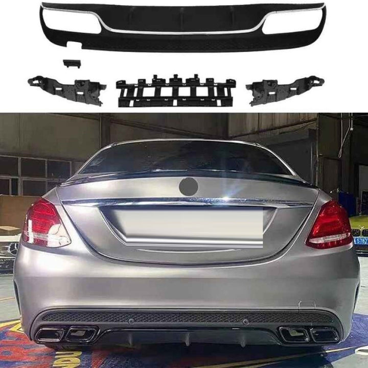 Car Craft Compatible With Mercedes Benz C Class W205 2015-2021 Amg Rear Bumper Upgrade Convert To Amg Amg C63 After Rear Lip Diffuser Silver Gc W205-019