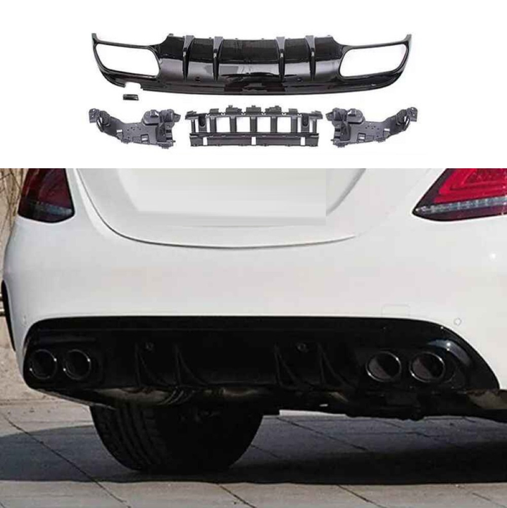 Car Craft Compatible With Mercedes Benz C Class W205 Lci 2019-2021 Amg Rear Bumper Upgrade Convert To Amg Amg C63 After Rear Lip Diffuser Gc W205-023