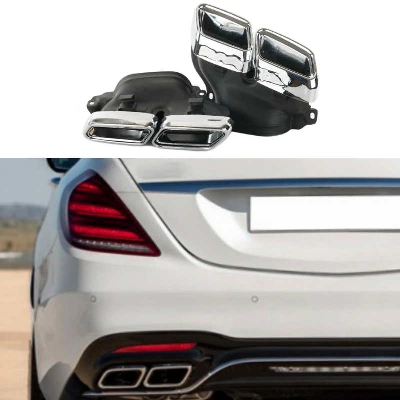 Car Craft Compatible With Mercedes Benz S Class W222 Lci 2018-2020 Upgrade Convert To S Class S63amg Amg63 S63 S65 Amg Rear After Bumper Exhaust Tip Pipe Trim Chrome Silver