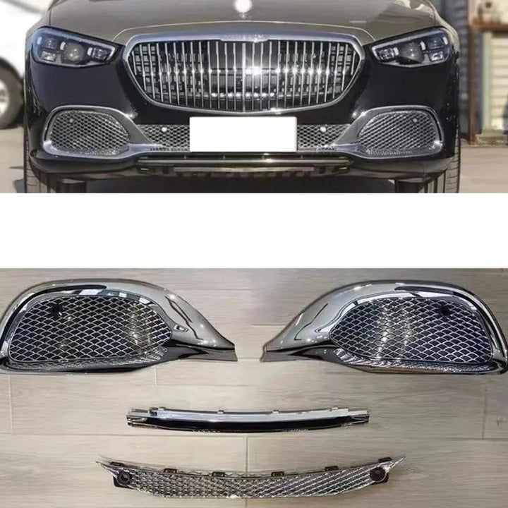 Car Craft Compatible With Mercedes Benz S Class W223 S450 S480 2021 Upgarde Fog Lamp Light Grill Cover Trim To S600 S680 Maybach Style Silver Gc W223-003