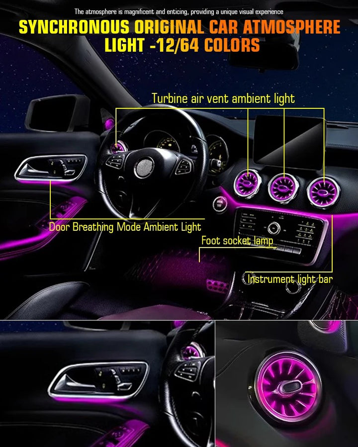 Car Craft Compatible With Mercedes Benz A Class W176 B Class W246 Cla W117 Gla W156 Class 2013-2018 Ambient Ambiance Led Light Vents Door 4d Roatating Speaker Decorative Interior Kit Atmosphere Lamp Kits Air Ac Vent Turbine