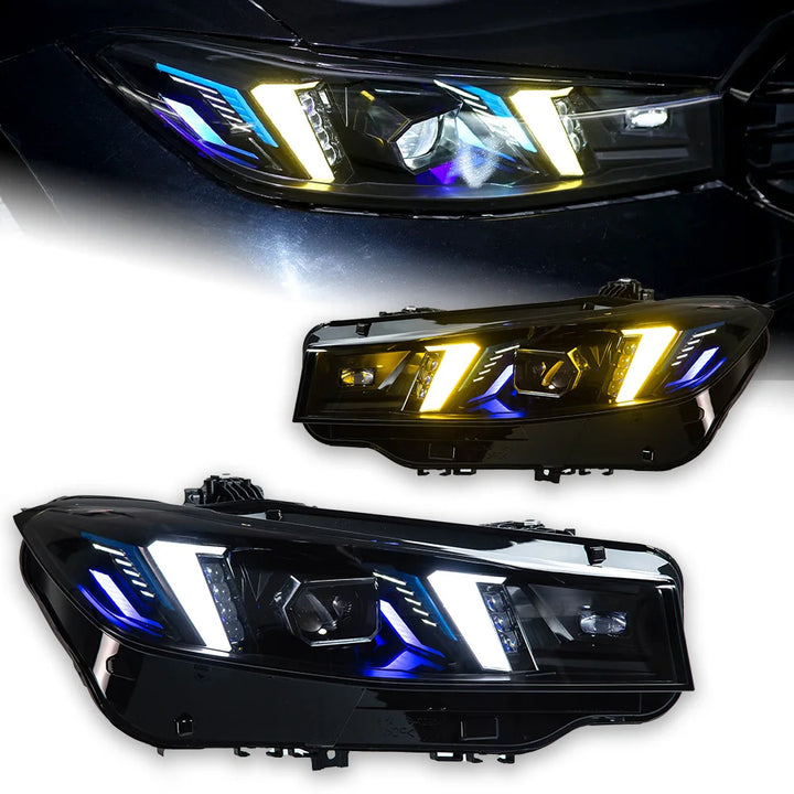 Car Craft Compatible With Bmw 3 Series G20 Lci 2023-2025 Car Front Upgraded Head Light Lamp Xenon Headlight Retrofit Upgrade Modified Led Drl Hid Snake Style With Yelllow Drl