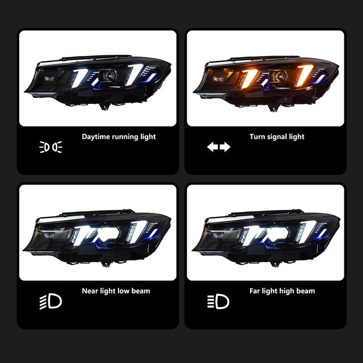 Car Craft Compatible With Bmw 3 Series G20 2019-2022 Car Front Upgraded Head Light Lamp Xenon Headlight Retrofit Upgrade Modified Led Drl Hid Snake Style With Yelllow Drl