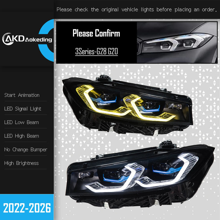 Car Craft Compatible With Bmw 3 Series G20 Lci 2023-2025 Car Front Upgraded Head Light Lamp Xenon Headlight Retrofit Upgrade Modified Led Drl Hid G80 Style With Yelllow Drl