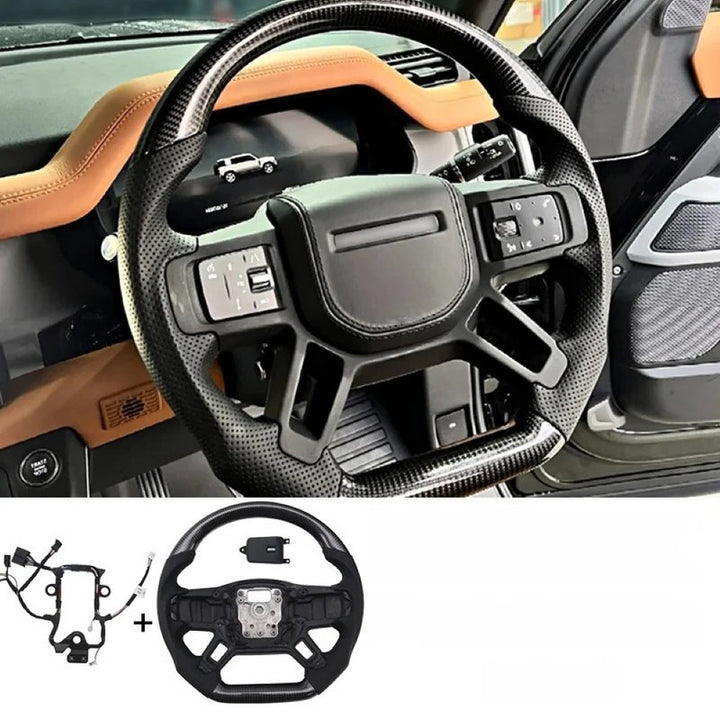 Car Craft Compatible With Land Range Rover Defender 90 110 130 2020-2026 Upgrade Steering Wheel Full Carbon Fiber And Leather Cut D Style - CAR CRAFT INDIA