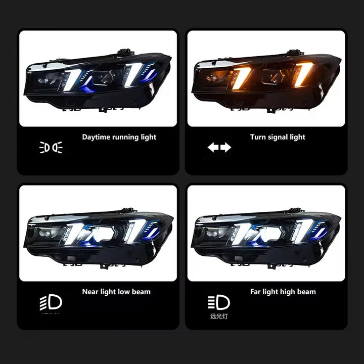 Car Craft Compatible With Bmw 3 Series G20 Lci 2023-2025 Car Front Upgraded Head Light Lamp Xenon Headlight Retrofit Upgrade Modified Led Drl Hid Snake Style With Yelllow Drl