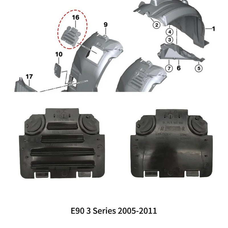 Car Craft Compatible With Bmw 3 Series E90 2005-2012 Car Front Mudguard Wheel Arch Fender Liner Vent Access Panel Lid Cover Left 51717143859 51717143849 - CAR CRAFT INDIA