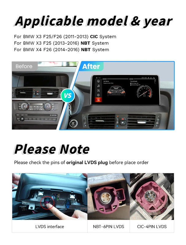 Car Craft Compatible With Bmw X3 X4 F25 F26 2010-2017 Android Multimedia Infotainment Touchscreen Dvd Player Wireless Carplay Android Auto 4gb +64gb 10.25 Inch Cic