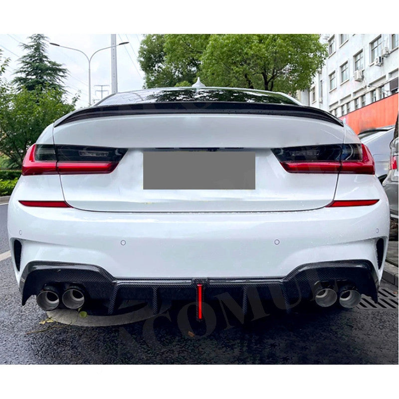 Car Craft Compatible With Bmw 3 Series G20 2019-2022 M Sport Rear Bumper Diffuser After Lip Splitter Skirs Vten Style With Light Carbon Fiber Look