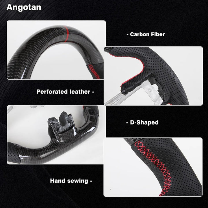 Car Craft Compatibel With Ford Mustang Gt Ecoboost Shelby 2015-2018 Sport Racing Steering Wheel Trim Cover Wheel Perforated Leather Carbon Fiber Core