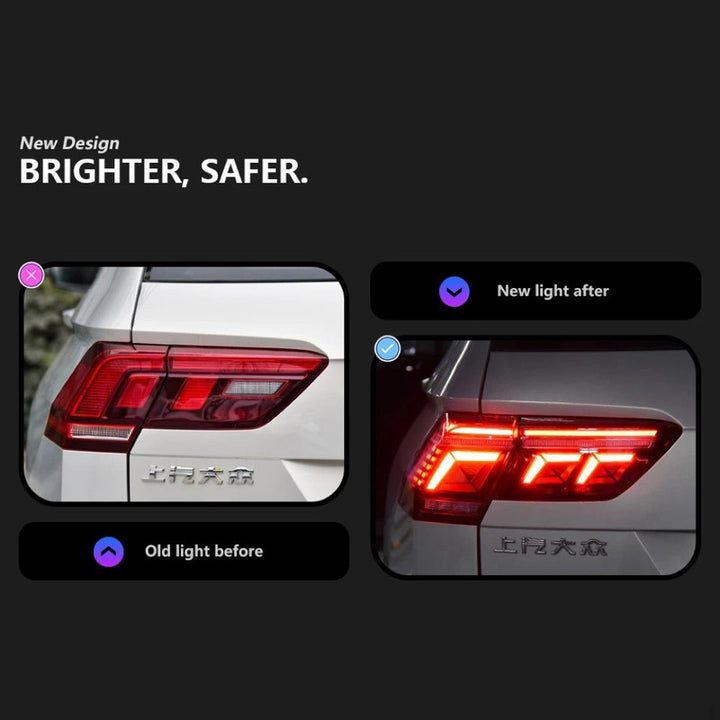 Car Craft Compatible With Vw Volkswagen Tiguan Led Tail Light 2017-2022 Car Rear Upgraded Tail Light Lamp Xenon Taillight Retrofit Upgrade Modified Led Drl Hid Brake Light, Warning Light For Helogn Car