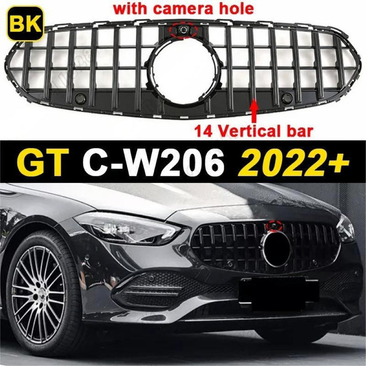 Car Craft Compatible With Mercedes Benz C Class W206 C206 2023 Upgraded Front Bumper Racing Mesh Show Grille With Camera Hole Gtr Black