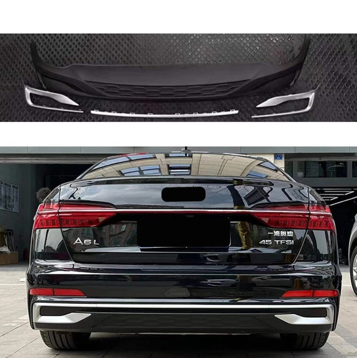 Car Craft Compatible With Audi A6 S6 Rs6 C8 2019-2023 Rear Rs6 Sport Bumper Upgraded Diffuser After Lip Skirst Trim Cover Silver Chrome - CAR CRAFT INDIA