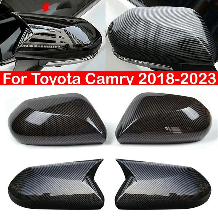Car Craft Compatible With Toyota Camry 2018‑2025 Le Se Xle Xse Side Rear View Case Wing Cap Shell Housing Mirror Covers 3m Tape Pasting Style Carbon Fiber Look Model B CC-11527