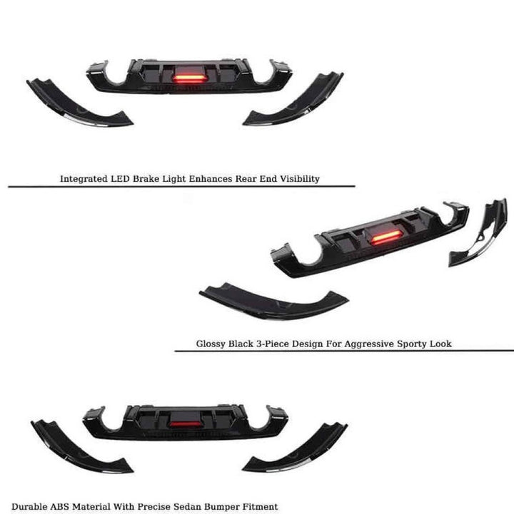 Car Craft Compatible With Honda Civic 2016-20219 Rear After Bumper Lip Diffuser Skirt Splitter Trim F1 Led Light Carbon Fiber Look Model D