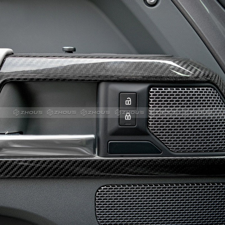 Car Craft Compatible With Range Land Rover Defender 90 110 130 L663 Lr129997 2020+ Car Interior Inner Pull Door Handle Trim Speaker Grill Cover Frame Trim Real Carbon Fiber