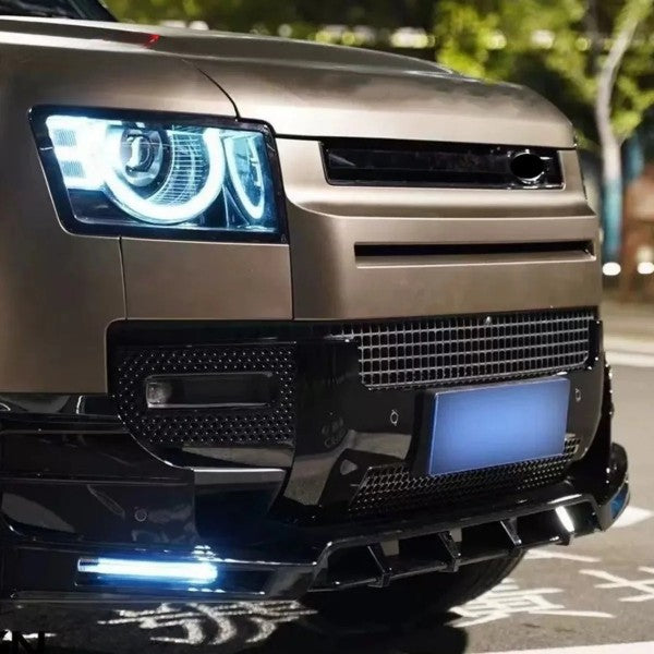 Car Craft Compatible With Land Range Rover Defender 90 110 130 2020-2026 L663 Front Bumper Lip Splitter Skirts Vent Kt Rock Design Ms Style 1 Led Glossy Black - CAR CRAFT INDIA