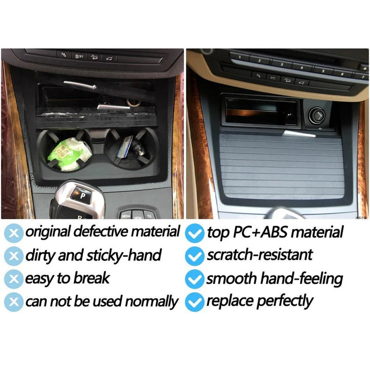 Car Craft Compatible With Bmw X5 E70 2008-2013 X6 E71 E72 2008-2014 Front Center Console Water Cup Drink Holder Decorative Cover Panel Bezel 51166956756-3 Carbon Fiber Look - CAR CRAFT INDIA