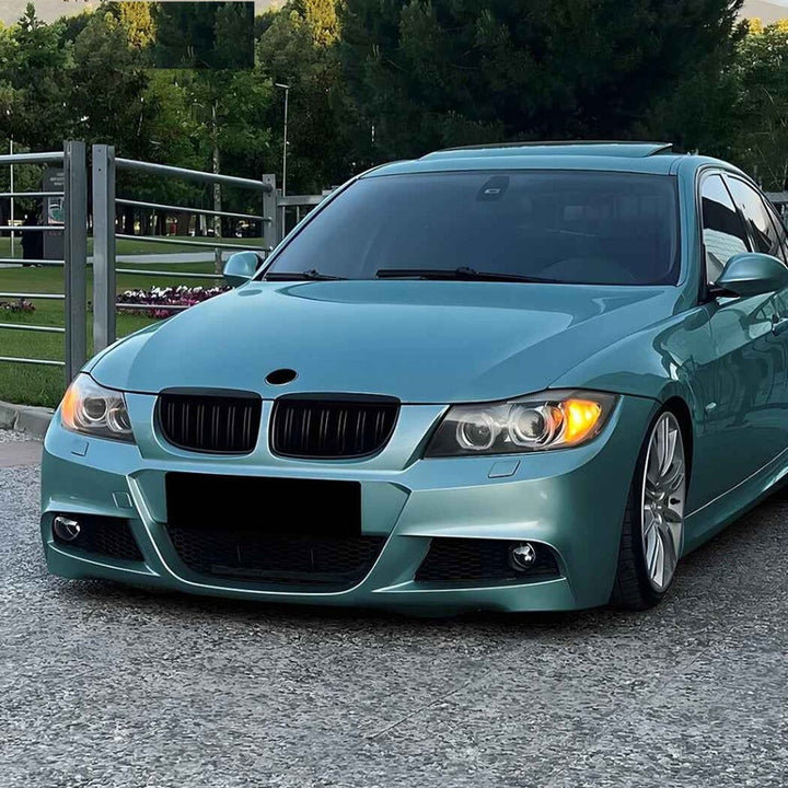 Car Craft Compatible With Bmw 3 Series E90 E91 Pre-facelift 2005-2008 Front Bumper Show Gril Glossy Black Single Line