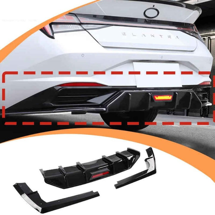 Car Craft Compatible With Hyundai Elantra Mk7 2020-2022 Rear After Bumper Lip Diffuser Skirt Splitter Trim F1 Led Light Usa Glossy Black