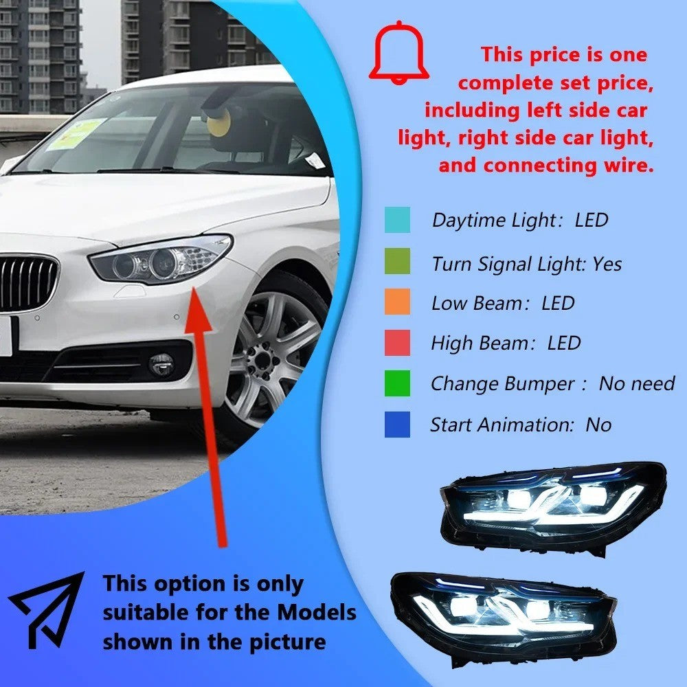 Car Craft Compatible With Bmw 5 Series Gt F07 2010-2015 Car Front Upgraded Head Light Lamp Xenon Headlight Retrofit Upgrade Modified Led Drl Hid G Series G30 Style Style