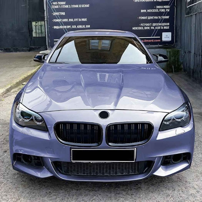 Car Craft Compatible With Bmw 5 Series F10 2010-2017 Front Bumper Show Mesh Grill Dual Line Bar Zst-1426 Dual Glossy Black - CAR CRAFT INDIA