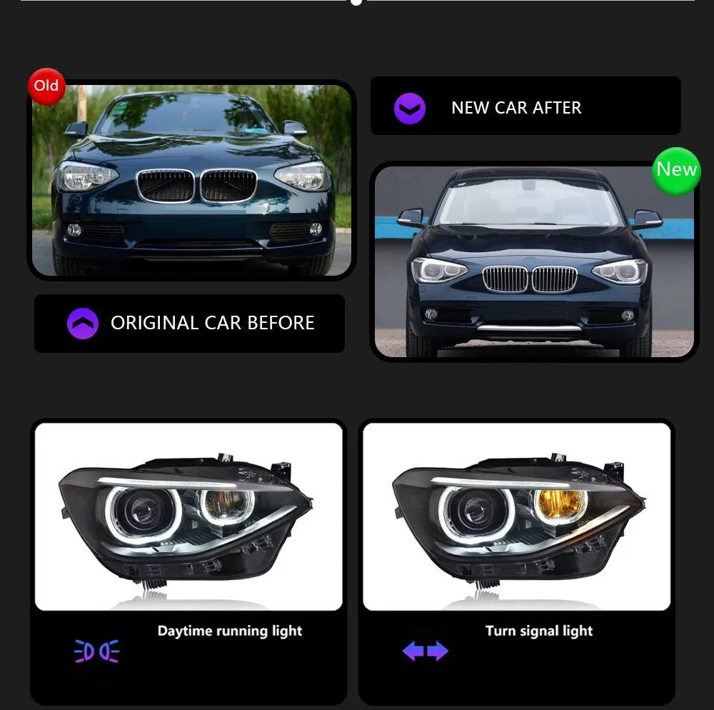 Car Craft Compatible With Bmw 1 Series F20 2011-2014 Car Front Upgraded Head Light Lamp Xenon Headlight Retrofit Upgrade Modified Led Drl Hid Led Lci Style For Helogen Car