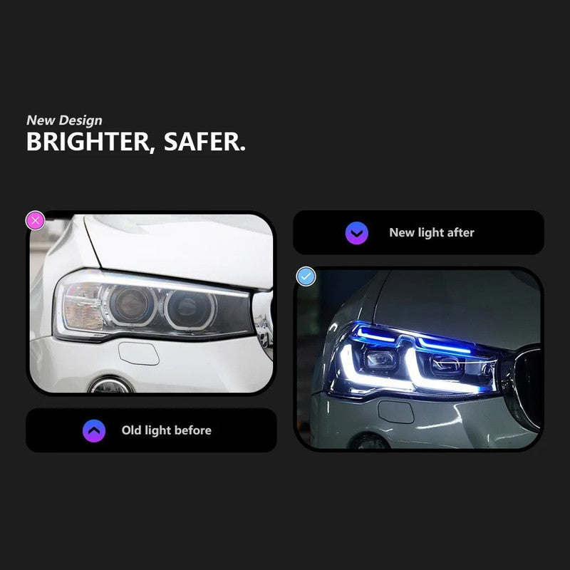Car Craft Compatible With Bmw X3 F25 2015-2017 Lci Car Front Upgraded Head Light Lamp Xenon Headlight Retrofit Upgrade Modified Led Drl Hid Defender Style - CAR CRAFT INDIA